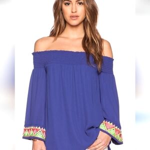 Like New VaVa By Joy Han Blue Embroidery Shirt